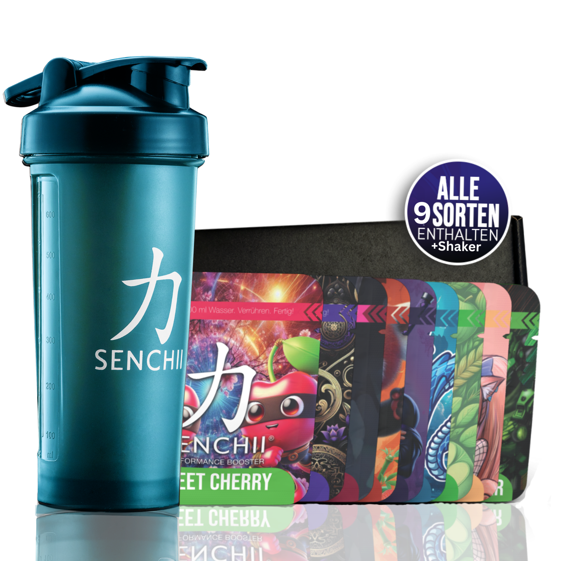 Probierpaket 9 Sorten + Blauer Shaker